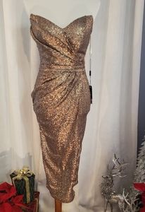 Cristallini Bronze Sequin Strapless Cocktail Dress